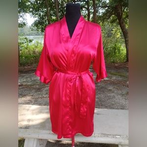 3/$40 S/M Red Satin Kimono Robe by Pretty Robes
